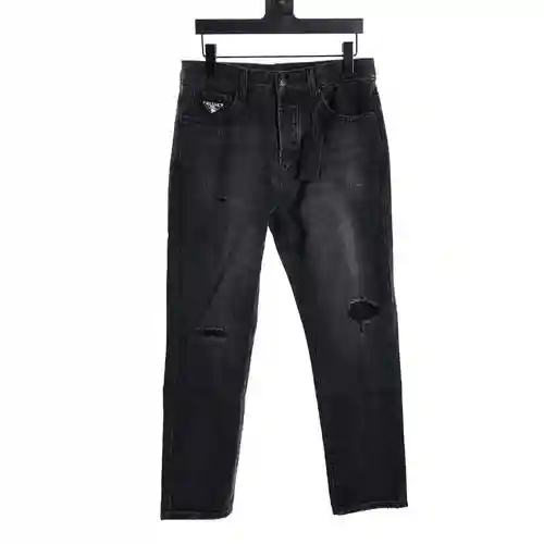 PRA*DA jeans lavados con logo y triángulo bordado