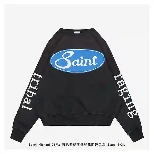 Saint*Michael 23Fw sudadera azul con cuello redondo y estampado de letras con logo redondeado