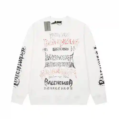 (Arriba) Sudadera Balenciaga con cuello redondo y letras sánscritas blanco