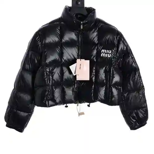 Miumiu/Miao*Miao 2023 Otoño e Invierno nueva chaqueta corta con cuello alto y letras impresas con lo