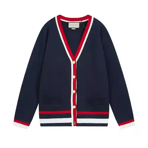 G * cci Gucci 2023FW nuevo cárdigan de punto a rayas con letra doble G de otoño e invierno en el pec