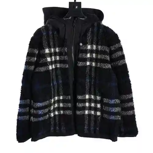 BBR 22FW Chaqueta Teddy de cordero con capucha a cuadros