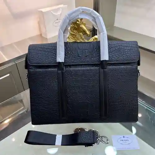 Maletín PRA@DA para hombre, fabricado en cuero original importado de primera calidad, versión réplic