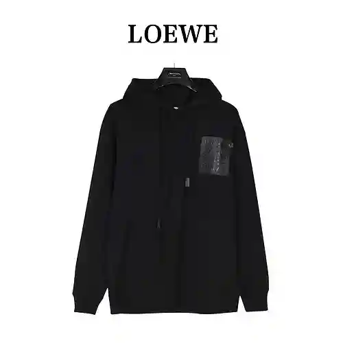 Loe*we/Luoyiwei 23Fw sudadera con capucha y bolsillo de cuero con logo en relieve en el pecho