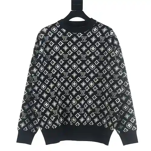 Jersey LV con cuello redondo y estampado de flores antiguas en jacquard