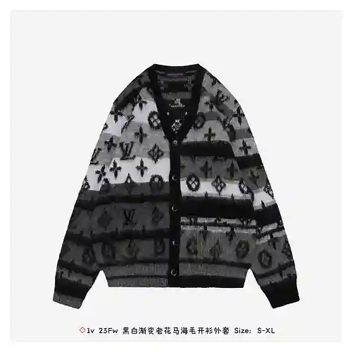 ◇Chaqueta tipo cardigan de mohair para presbicia degradada en blanco y negro 1v 23Fw