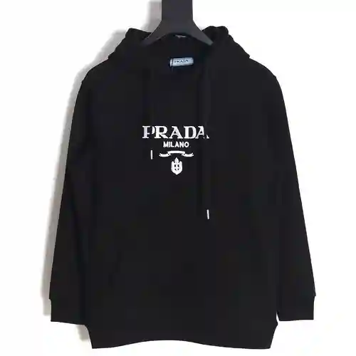 Sudadera con capucha Pra*da 23FW con logo bordado en el pecho