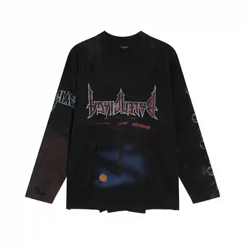 BLCG/Paris Torre Eiffel camiseta de manga larga con cuello redondo en sánscrito invertido