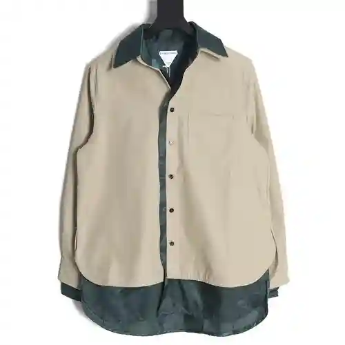 BV Bottega Veneta 23FW chaqueta camisera falsa de dos piezas con patchwork