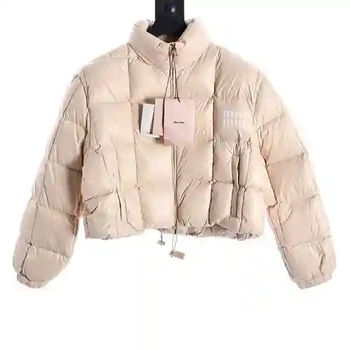 Miumiu/Miao*Miao 2023 Otoño e Invierno nueva chaqueta corta con cuello alto y letras impresas con lo