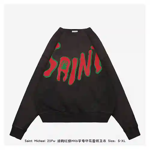 Saint*Michael 23Fw sudadera con cuello redondo y estampado de letras MX6 en rojo y verde graffiti