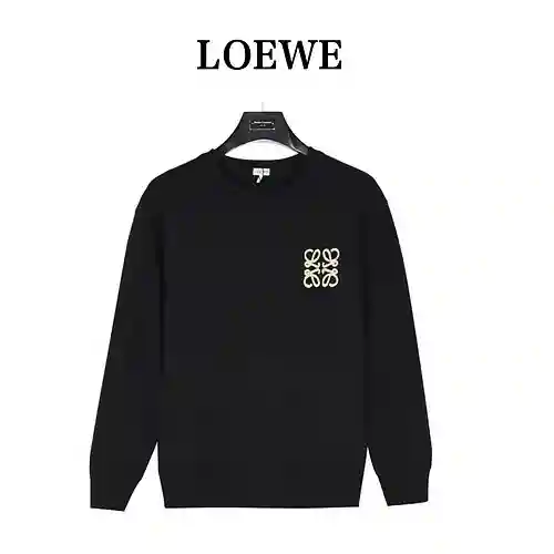 Loe*we/Luo Yiwei sudadera de algodón con cuello redondo y logo bordado