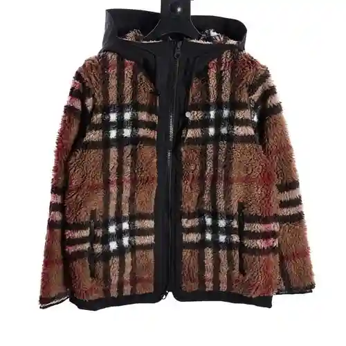BBR 22FW Chaqueta Teddy de cordero con capucha a cuadros