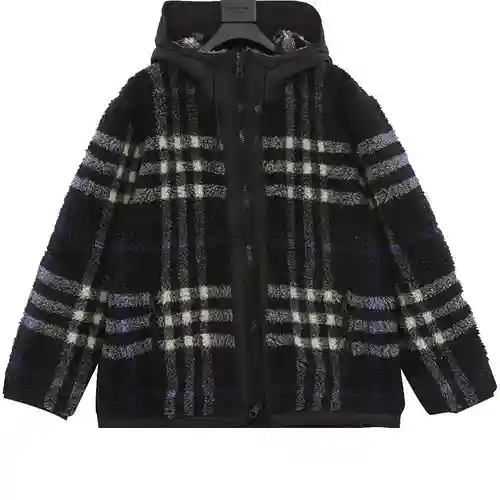 BBR 22FW Chaqueta Teddy de cordero con capucha a cuadros