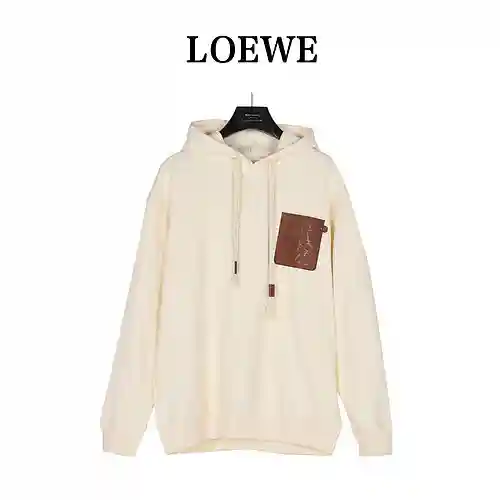 Loe*we/Luoyiwei 23Fw sudadera con capucha y bolsillo de cuero con logo en relieve en el pecho
