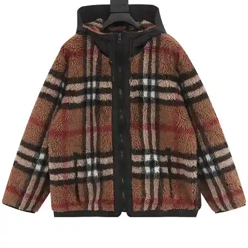 BBR 22FW Chaqueta Teddy de cordero con capucha a cuadros