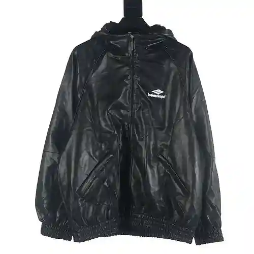 Balenciaga BLCG 23FW 3M chaqueta de cuero con capucha y bordado de moto
