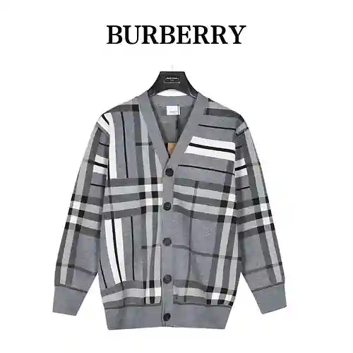 Jersey tipo cárdigan de punto a rayas con patchwork a cuadros BBR Burberry 23Fw