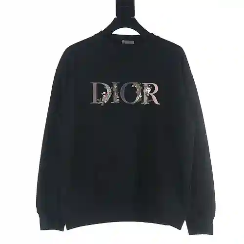 Dior CD 23Fw sudadera con cuello redondo y letra floral degradada bordada