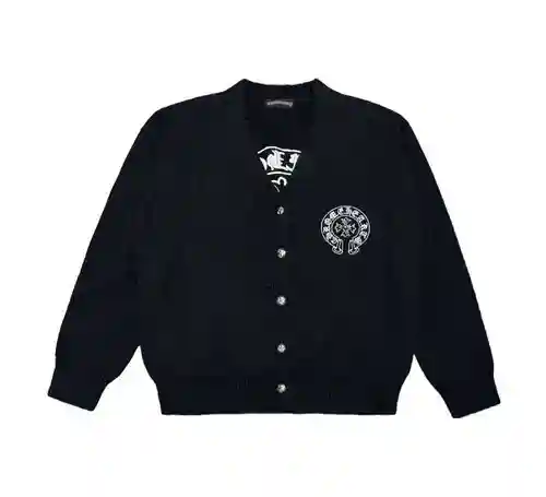 CH/Cro Heart 23FW Chaqueta tipo suéter de punto con estampado de herradura bordada en hilo plateado