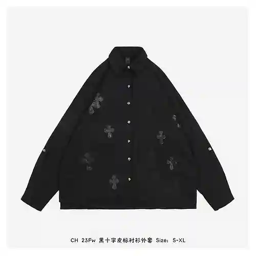 CH 23Fw chaqueta camisera negra de piel cruzada con logo