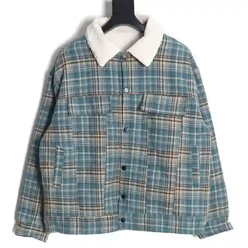 BLCG/Balenciaga chaqueta reversible de cordero a cuadros doble B con logo en la espalda