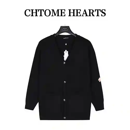 CH/Cro Heart 23Fw Chaqueta tipo suéter de punto con estampado de herradura bordada con hilo plateado