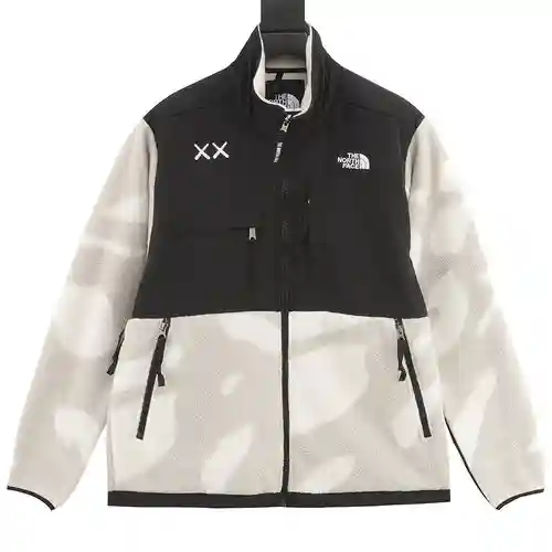 TNF x KAWS North Face modelo conjunto FW23 1995 Denali Logo impreso color block cremallera polar cha