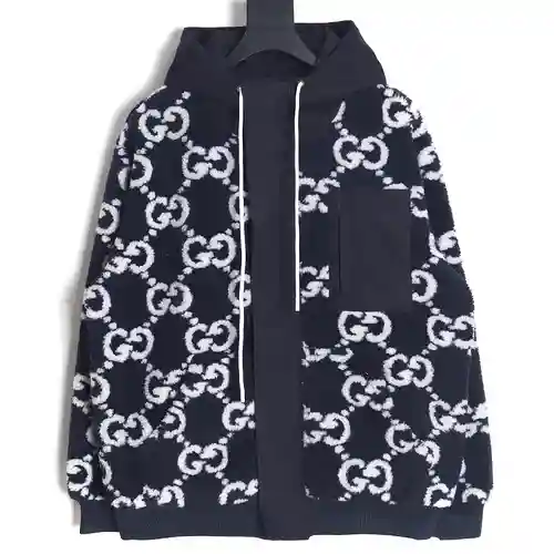 GU*CCI Gucci chaqueta azul con cremallera en jacquard con doble G