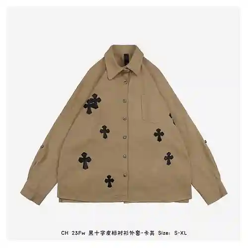 CH 23Chaqueta camisera con etiqueta de piel cruzada negra Fw-caqui