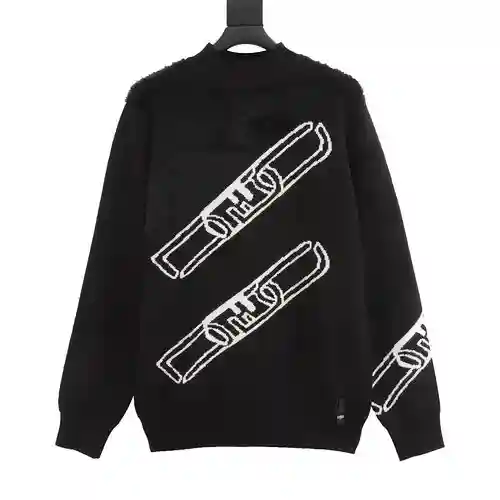 FEN*DI Fendi FD 22 nuevo suéter con cuello redondo y empalme de sherpa jacquard de doble cadena