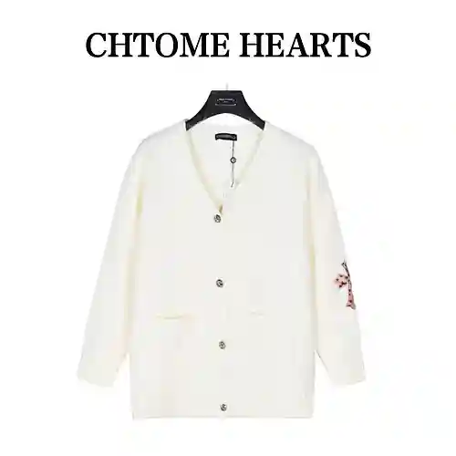 CH/Cro Heart 23Fw Chaqueta tipo suéter de punto con estampado de herradura bordada con hilo plateado