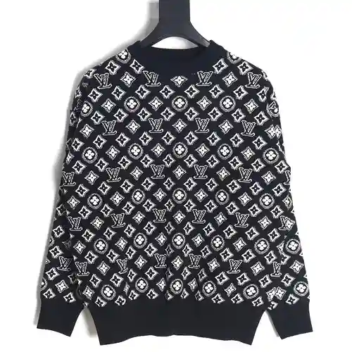 Jersey con cuello redondo en jacquard con estampado de flores antiguas LV/Louis Vuitton 23ss