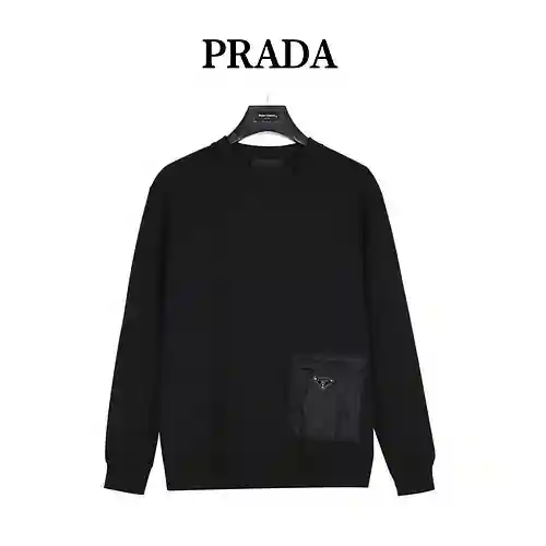 Pra*da/Prada 23Fw sudadera con cuello redondo y bolsillo con logo triangular