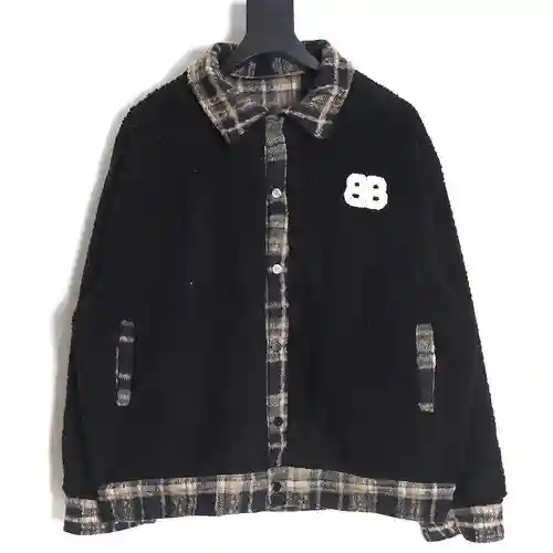 BLCG/Balenciaga chaqueta reversible de cordero a cuadros doble B con logo en la espalda