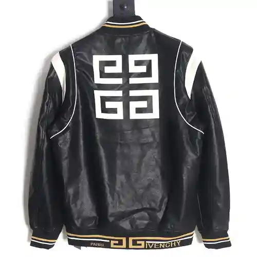 GVC Givenchy chaqueta con mangas de cuero y patchwork con logo tridimensional