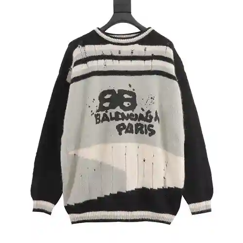 BLCG 23SS suéter con bloques de color cálido y grafiti con doble letra B