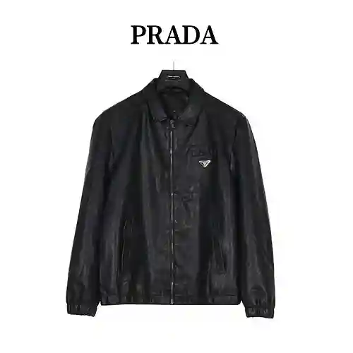 PRA*DA/Prada chaqueta de cuero con capa de cabecera triangular
