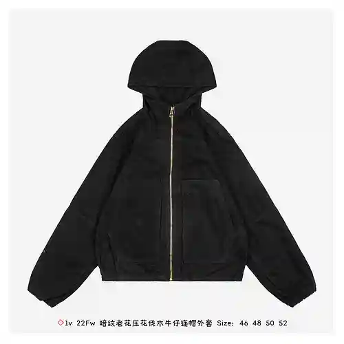 ◇Chaqueta vaquera con capucha y estampado de flores antiguas en relieve 1v 22Fw