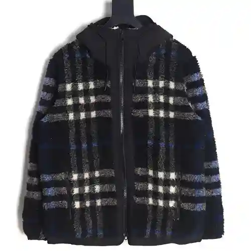 Burberry BBR 22FW Teddy chaqueta de cordero con capucha a cuadros