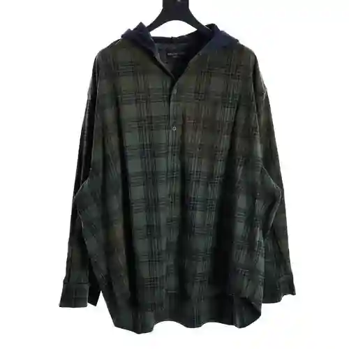 BLCG/Balenciaga chaqueta camisera de franela a cuadros verde con capucha