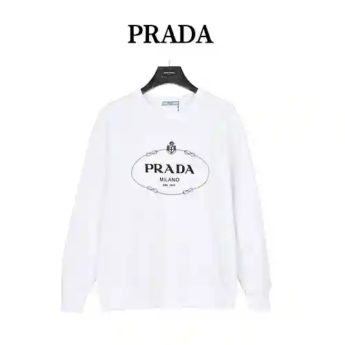 Pra*da/Prada sudadera de algodón con cuello redondo y logo clásico bordado