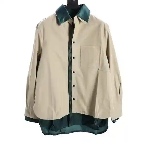 BV Bottega Veneta 23FW chaqueta camisera falsa de dos piezas con patchwork
