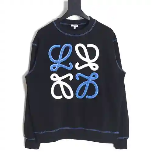 Loe*we 23FW sudadera color block con trébol de cuatro hojas bordado y cuello redondo