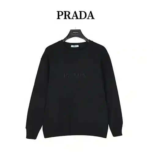 Pra*da/Prada sudadera de algodón con cuello redondo y logo clásico bordado