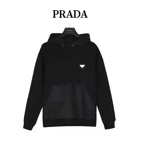 Pra*da/Prada 23Fw sudadera con capucha y patchwork de nailon