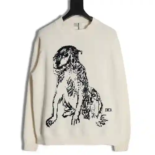 CD Dior 23FW suéter con cuello redondo y diseño de cachorro