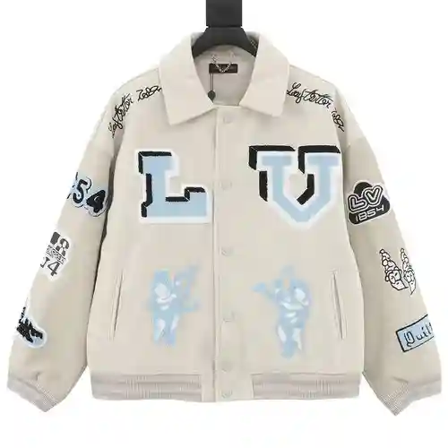 Chaqueta de uniforme de béisbol con retazos bordados con toalla de conejito en la espalda de 1V