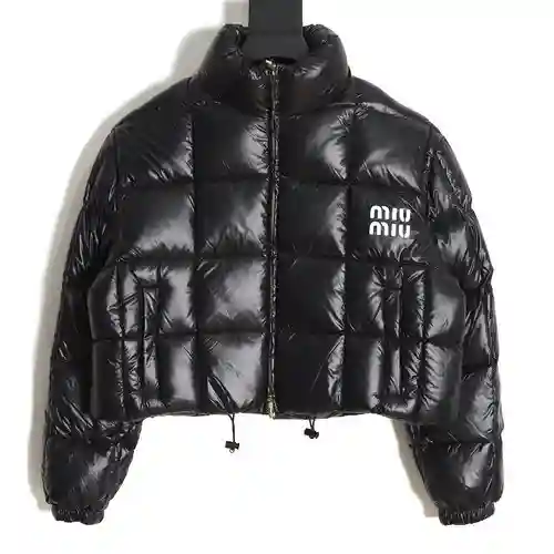 Plumífero corto a cuadros pan MIU MIU 23FW