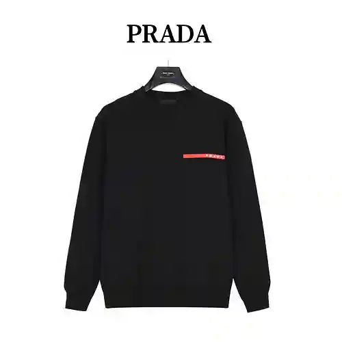 Pra*da/Prada 23Fw sudadera clásica con ribete rojo y cuello redondo